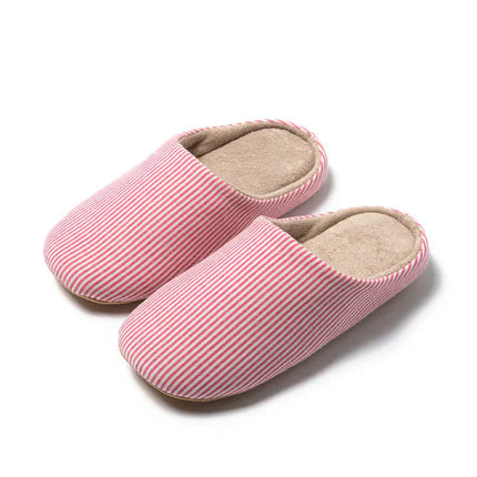 Unisex Striped Indoor Slippers – Cozy Winter House Shoes with Non-Slip Sole