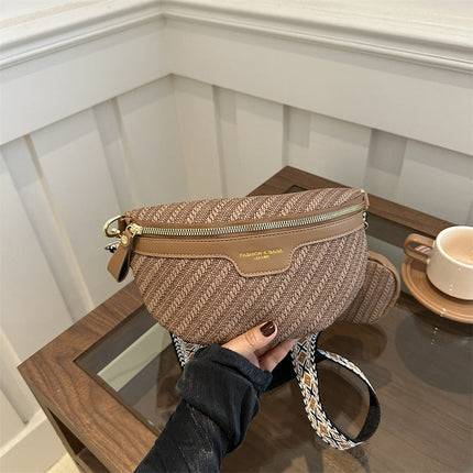 Boho Raffia Crossbody Fanny Pack with Mini Pouch – Adjustable Waist & Shoulder Bag for Women