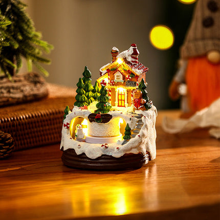 Christmas Snow Village House with LED Lights & Music – Animated Holiday Scene with Rotating Train