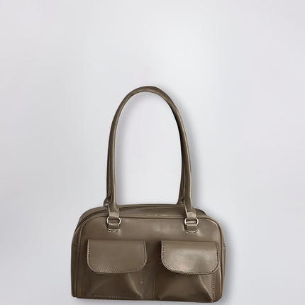 Vegan Leather Black Handbag with Dual Front Pockets – Stylish & Spacious