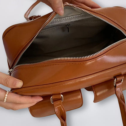 Vegan Leather Black Handbag with Dual Front Pockets – Stylish & Spacious