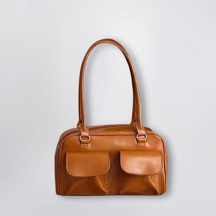 Vegan Leather Black Handbag with Dual Front Pockets – Stylish & Spacious