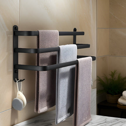Space-Saving Wall Mounted Towel Rack – Modern Black Aluminum Bathroom Organizer (15.7"–23.6")
