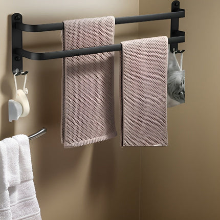 Space-Saving Wall Mounted Towel Rack – Modern Black Aluminum Bathroom Organizer (15.7"–23.6")