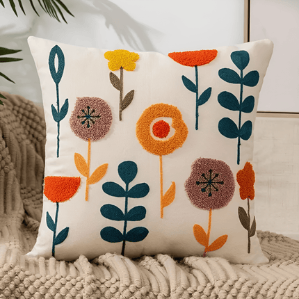 Handmade Floral Embroidered Cotton Cushion Cover – 18 × 18 inches Decorative Pillow for Living Room, Bedroom & Sofa
