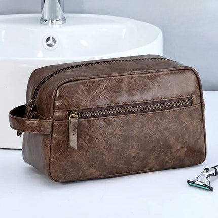 Luxe PU Leather Toiletry Bag – Waterproof, Compact & Stylish Travel Organizer