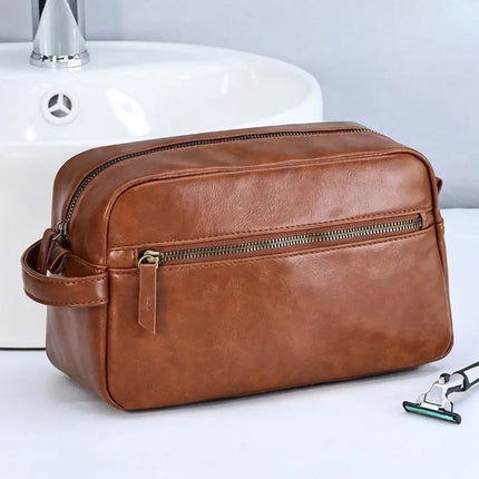 Luxe PU Leather Toiletry Bag – Waterproof, Compact & Stylish Travel Organizer