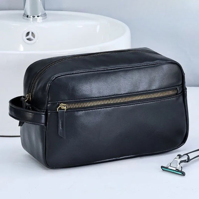 Luxe PU Leather Toiletry Bag – Waterproof, Compact & Stylish Travel Organizer