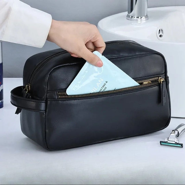 Luxe PU Leather Toiletry Bag – Waterproof, Compact & Stylish Travel Organizer