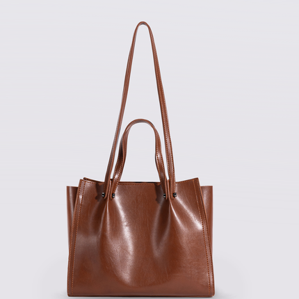 Black Leather Shopper Bag – Minimalist Tote, Spacious Work & Daily Carry