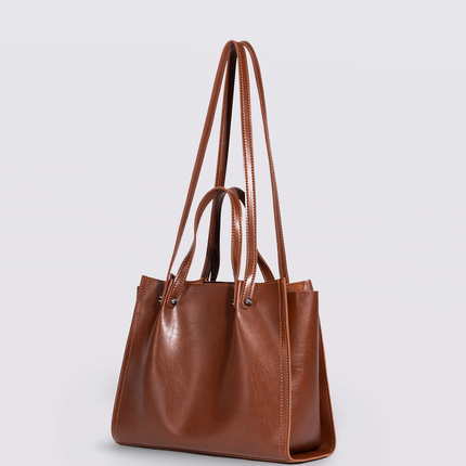 Black Leather Shopper Bag – Minimalist Tote, Spacious Work & Daily Carry