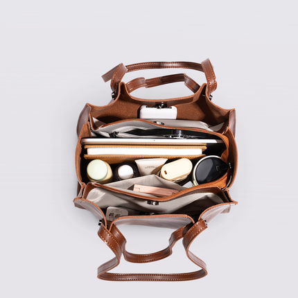 Black Leather Shopper Bag – Minimalist Tote, Spacious Work & Daily Carry