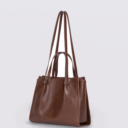 Black Leather Shopper Bag – Minimalist Tote, Spacious Work & Daily Carry