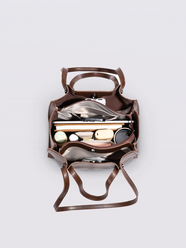 Black Leather Shopper Bag – Minimalist Tote, Spacious Work & Daily Carry