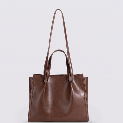 Black Leather Shopper Bag – Minimalist Tote, Spacious Work & Daily Carry