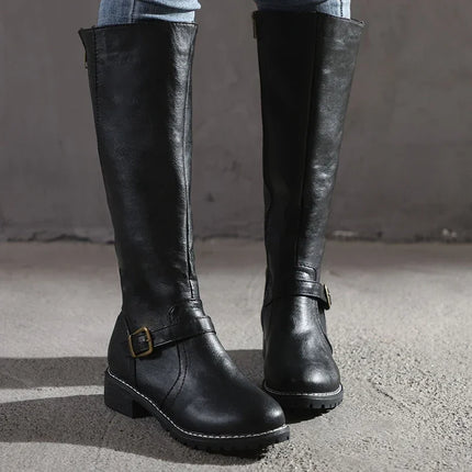 Women's Classic Knee-High Boots with Buckle Detail – Timeless Style for Every Occasion