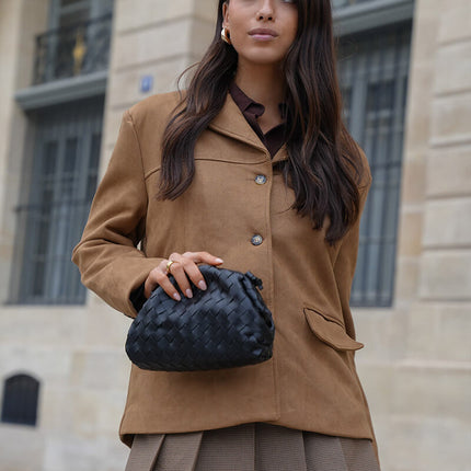 Amelia Mini Vegan Leather Shoulder Bag – Compact Woven Crossbody for Women