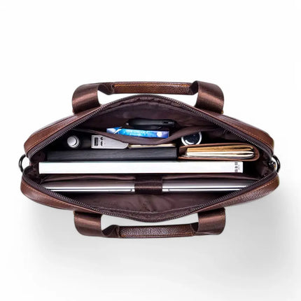 Black Leather Laptop Bag – Stylish & Durable Briefcase for Work & Study