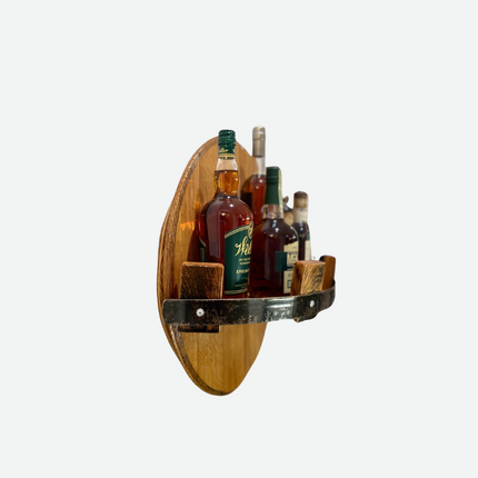 Rustic Bourbon Barrel Wall Shelf – Authentic Reclaimed Whiskey Barrel Display for Home Bars & Collectors