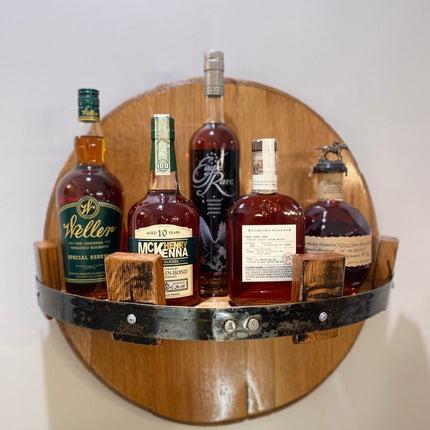 Rustic Bourbon Barrel Wall Shelf – Authentic Reclaimed Whiskey Barrel Display for Home Bars & Collectors