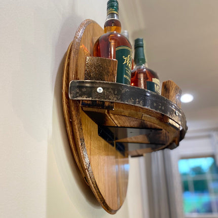 Rustic Bourbon Barrel Wall Shelf – Authentic Reclaimed Whiskey Barrel Display for Home Bars & Collectors