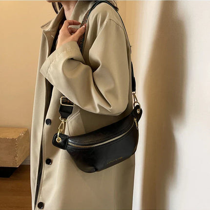 Luxurious Leather Crossbody Belt Bag – Versatile Waist & Shoulder Bag with Wide Strap