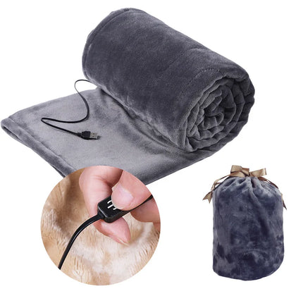 Rechargeable USB Heated Fleece Blanket with Storage Bag – Portable Electric Throw for Home, Office & Travel