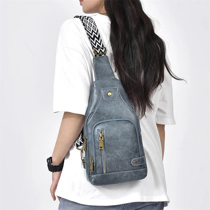 Vintage PU Leather Crossbody Sling Bag with Wide Strap & Multiple Compartments – Adjustable Shoulder / Crossbody, Stylish Everyday Bag