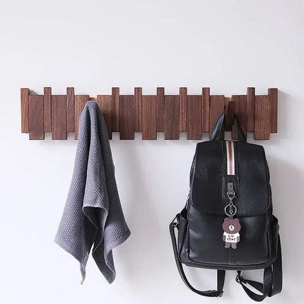 Modern Solid Wood Wall Mounted Coat Rack – Scandinavian Entryway Organizer with Hidden Flip Hooks