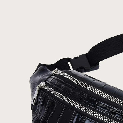 Black Croco Print Belt Bag – Stylish & Functional Crossbody Fanny Pack
