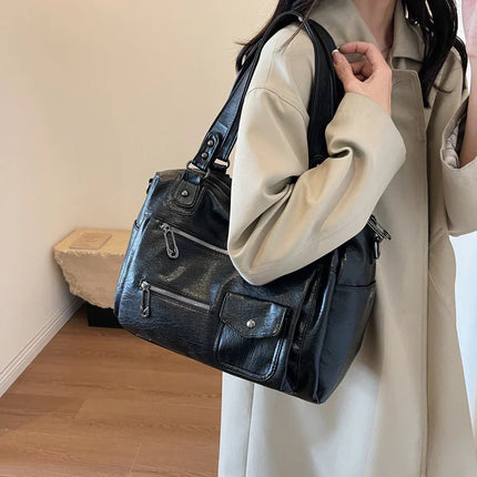 Women's PU Leather Shoulder Bag with Multiple Pockets – Spacious Handbag for Daily Use