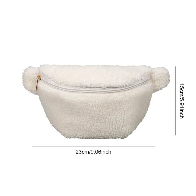 Cozy Teddy Waist Bag - Plush Fleece Belt Bag with Adjustable Strap & Secure Zipper