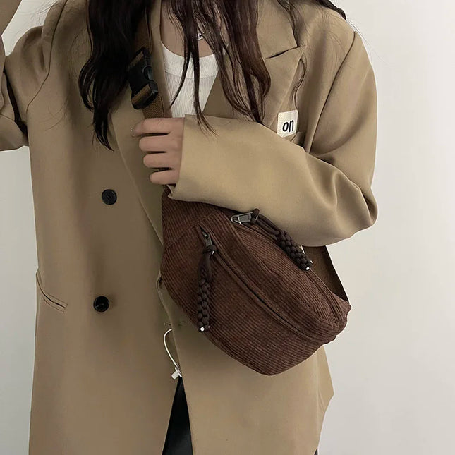 Brown Corduroy Crossbody Bag – Stylish, Practical & Adjustable Strap for Everyday Use