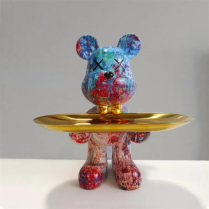 Modern Abstract Bear Statue with Key & Accessory Tray – Stylish Home Décor Accent