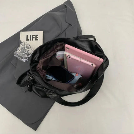 Stylish PU Leather Shoulder Bag – Spacious Tote with Multiple Pockets for Women