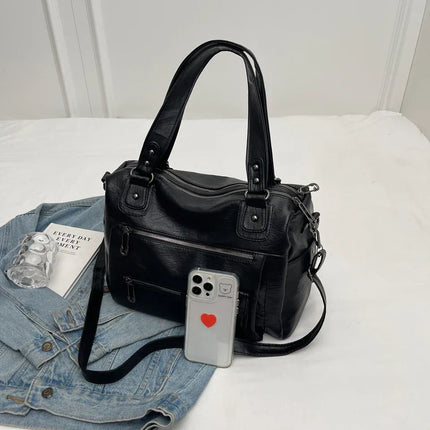 Women's PU Leather Shoulder Bag with Multiple Pockets – Spacious Handbag for Daily Use