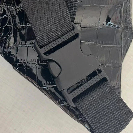 Black Croco Print Belt Bag – Stylish & Functional Crossbody Fanny Pack