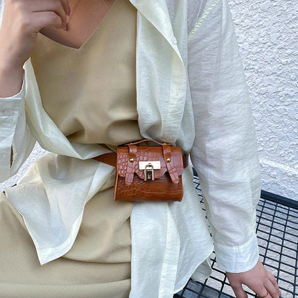 Women's Belt Bag with Gold Lock Detail – Stylish & Compact Waist Bag for Everyday Use