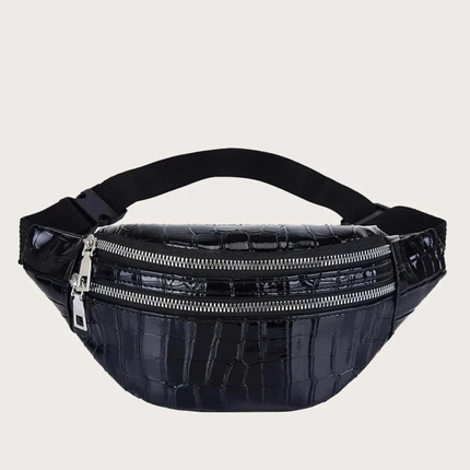 Black Croco Print Belt Bag – Stylish & Functional Crossbody Fanny Pack
