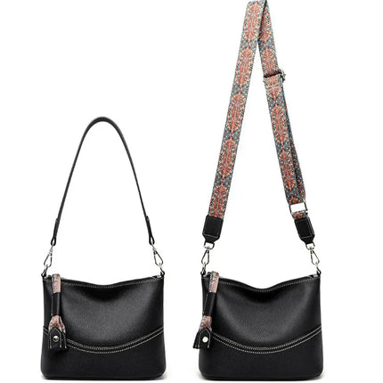 Black Crossbody Bag for Women – Adjustable Wide Strap Shoulder Bag with Multiple Pockets