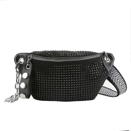 Black Rhinestone Crossbody Festival Bag with Chain Strap – Glamorous Street Style Clutch for Parties and Nights Out