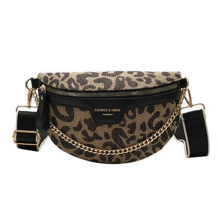 Trendy Leopard Print Crossbody Bag with Gold Chain – Adjustable Strap & Versatile Design
