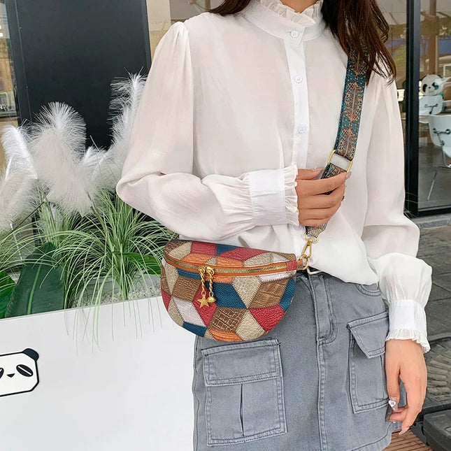 Colorful Patchwork Crossbody Fanny Pack – Boho Chic Belt Bag for Travel, Festivals & Everyday Use