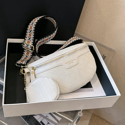 Boho Raffia Crossbody Fanny Pack with Mini Pouch – Adjustable Waist & Shoulder Bag for Women