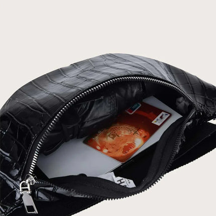 Black Croco Print Belt Bag – Stylish & Functional Crossbody Fanny Pack