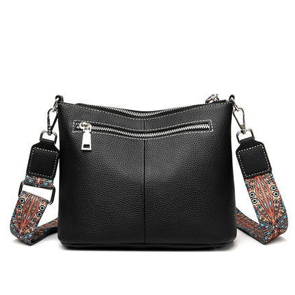 Black Crossbody Bag for Women – Adjustable Wide Strap Shoulder Bag with Multiple Pockets