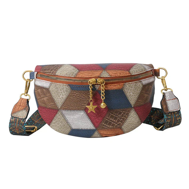 Colorful Patchwork Crossbody Fanny Pack – Boho Chic Belt Bag for Travel, Festivals & Everyday Use