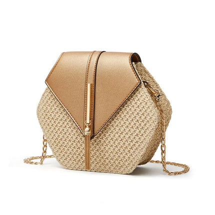 Women's Straw Shoulder Bag with Leather Accents – Lightweight & Elegant Summer Handbag