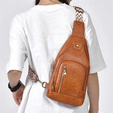 Vintage PU Leather Crossbody Sling Bag with Wide Strap & Multiple Compartments – Adjustable Shoulder / Crossbody, Stylish Everyday Bag