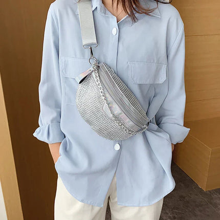 Silver Glitter Crossbody & Waist Bag – 3-in-1 Convertible Sparkle Purse for Women